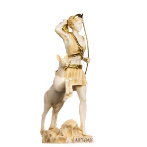 Goddess artemis diana greek statue nature moon gold tone alabaster 13inches