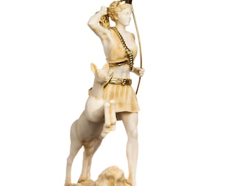 Goddess artemis diana greek statue nature moon gold tone alabaster 13inches