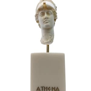 Athena  Goddess of wisdom, handicraft, and war Alabaster Statue Gold Bust  5.71&quot; With Base