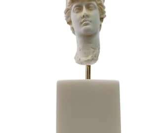 Atena Bogini mądrości, rękodzieła i wojny Alabastrowa Złota Statua Popiersie 5.71" Z Podstawką