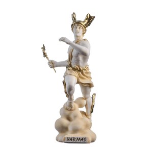 Hermes mercury god zeus son roman statue alabaster gold tone 9" 23cm image 2