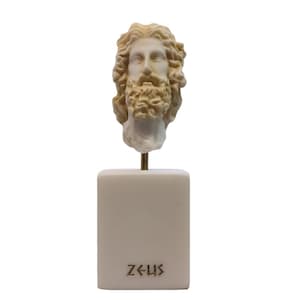 Zeus Greek God Jupiter Thunder Statue Figurine Gold Alabaster Statue Gold Bust 5.12&quot; With Base