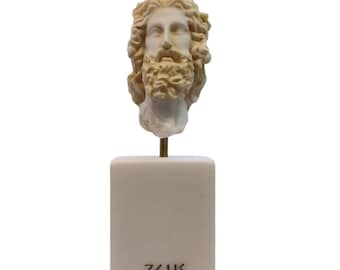 Zeus Greek God Jupiter Thunder Statue Figurine Gold Alabaster Statue Gold Bust 5.12" With Base