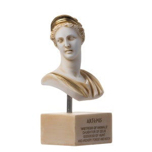 Artemis diana bust greek statue nature moon goddess gold tone alabaster 7.67&quot;