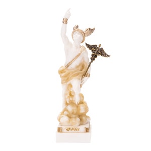 Hermes Merkurgott Zeus Sohn Römer Statue Alabaster Gold Ton 18cm