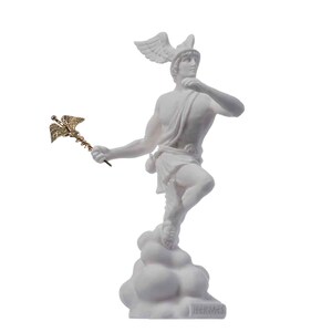 Statue Hermès (Mercure) En Albâtre - 18 Cm, Fabrication Grecque Artisanale, Décoration Mythologique Antique