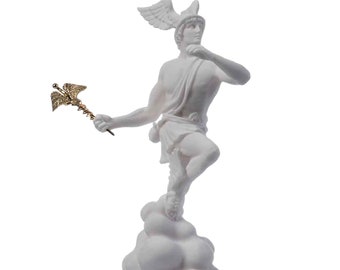 Hermes mercury god zeus son roman statue alabaster tone 6.69"