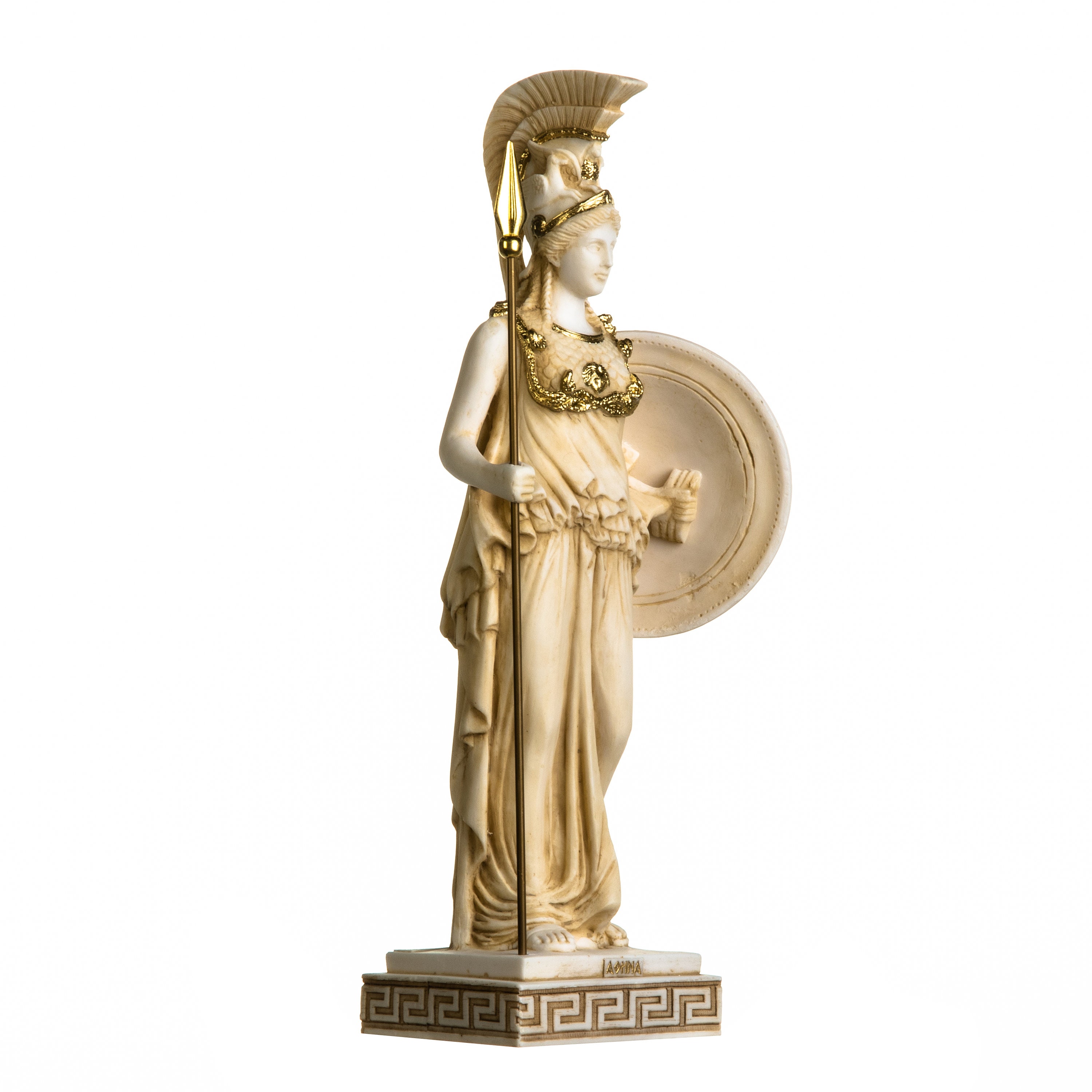 盾を持つアテナ 知恵、工芸、戦争の女神 アラバスター像 ゴールド