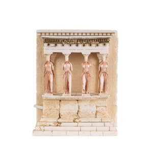 Erecteión con lámpara de noche antiguo templo griego de atenea cariátide estatua de alabastro oro 6.7 pulgadas