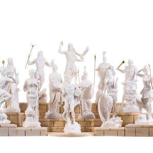 Set 12 Olympian Gods of Mount Olympus Pantheon Alabaster Statues 6.7&quot;