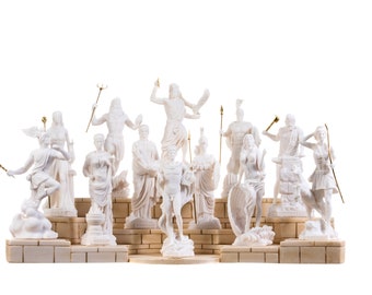 Set 12 Olympian Gods of Mount Olympus Pantheon Alabaster Statues 6.7"