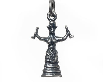 Greek Goddess Ariadne Silver Pendant Minoan Snake Holder 925 Handmade 0.78 inch