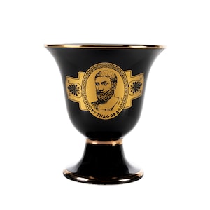Pythagoras cup of justice pythagorean theorem fair mug ancient greece black cobalt usable