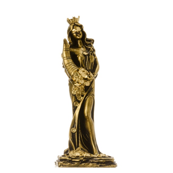 BeautifulGreekStatues Diosa de la riqueza Tyche Lady Luck Fortuna Estatua pintada a mano de Alabastro 8.6
