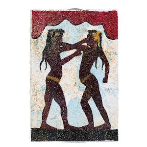 Ancient greek minoan wall painting boxers small handmade decoration gift 6 inches