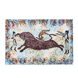 Ancient greek minoan wall painting bull-leaping small handmade decoration gift 4 inches
