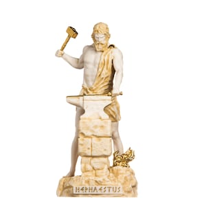 Hephaestus god of fire, metalworking and the art of sculpture gold tone 13inches