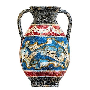 Antike griechische minoische Amphore handgemachte Keramik Keramik Vase mit Fresken Delfine Wandbild s