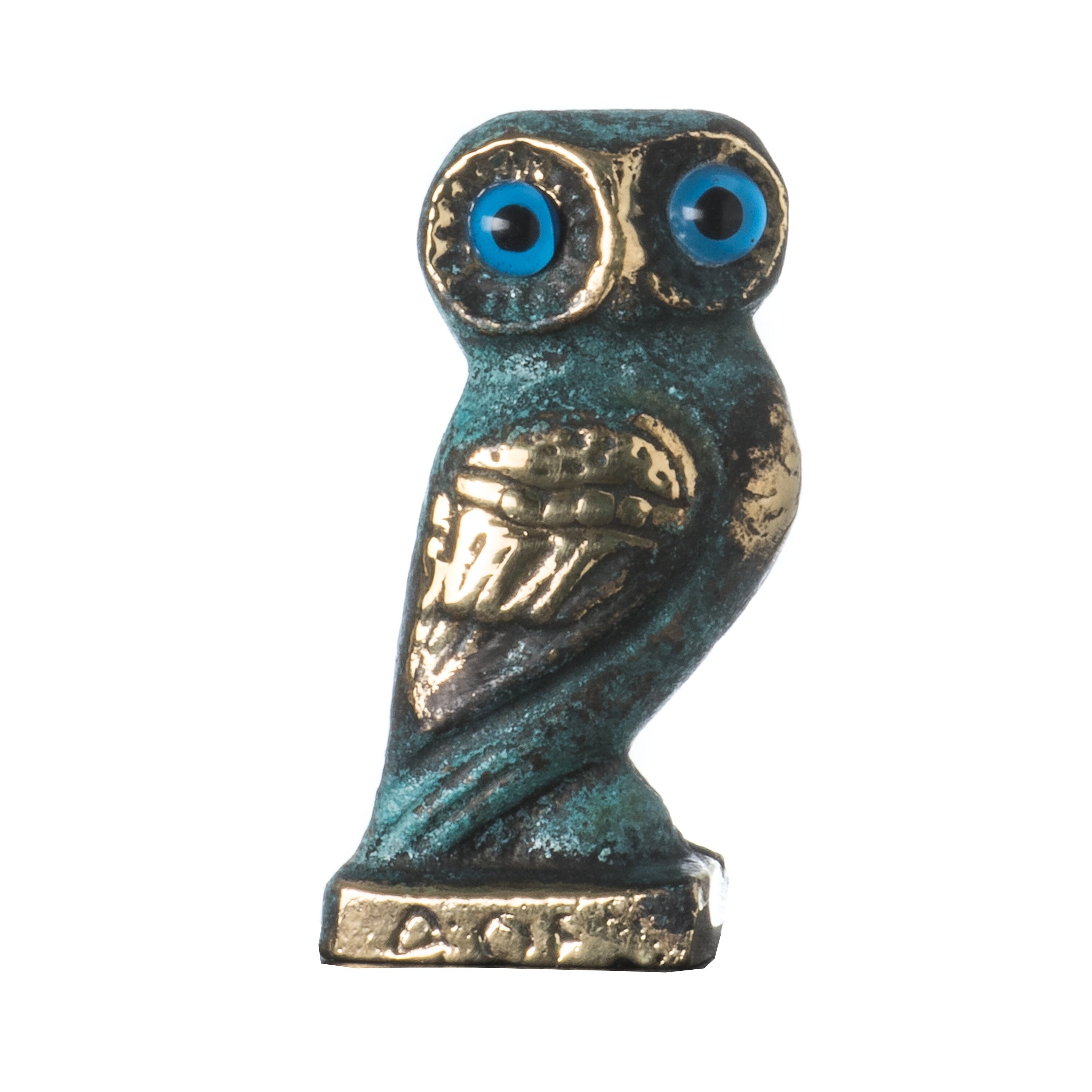 Owl of athens wisdom bronze sculpture ancient greek green-gold handmade 1.5 inches