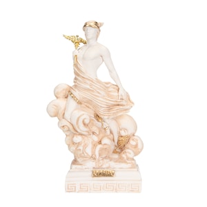 Hermes Mercury God Zeus Son Roman Statue Alabaster Gold Tone 9.05 Inches