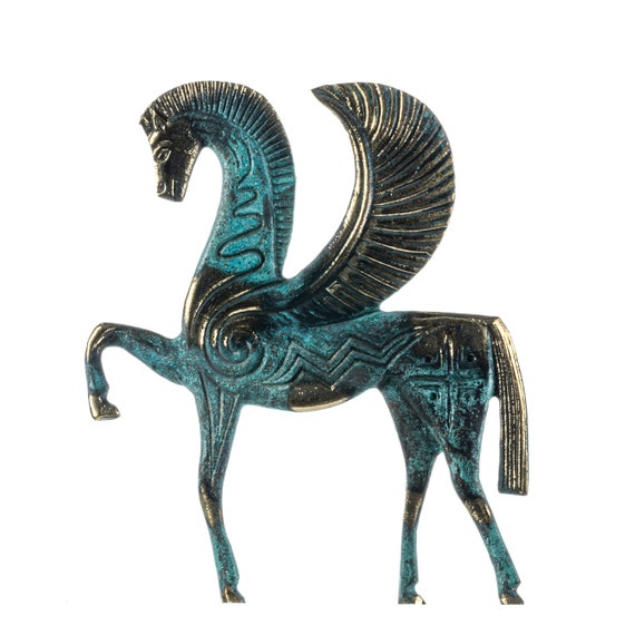 ペガサスの翼のある馬の像 ソリッドブロンズ 古代ギリシャ 手作り