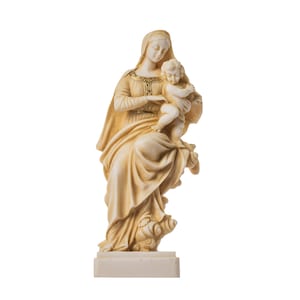 Virgin Mary Mother of Jesus Madonna Holding Baby Statue Alabaster Gold Tone 8.1&quot;