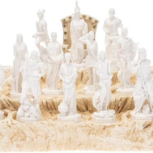 Set All The 12 Olympian Gods of Mount Olympus Alabaster 4.3 Inches Includes Base