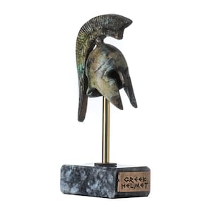 Spartan helmet ancient greek officer solid bronze museum replica with base 4.8 inches