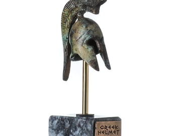 Spartan helmet ancient greek officer solid bronze museum replica with base 4.8 inches