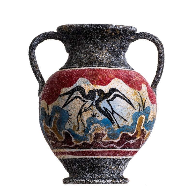 Antica anfora greca minoica primavera fatto a mano ceramica ceramica vaso piccolo immagine 1