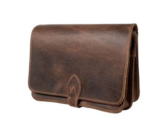 Leather shoulder bag handmade natural tan beige brown cross body satchel vintage saddle handbag purse m