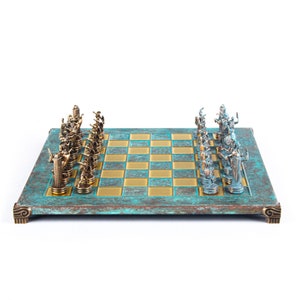 Greek Mythology Chess Set - Blue&Copper with Blue Oxidized Board