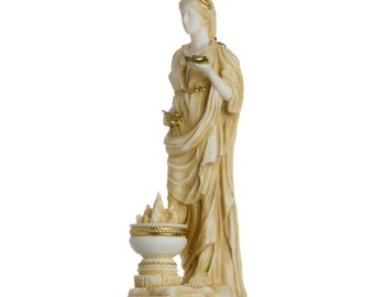 Hestia goddess of the hearth, home family, and the state alabaster statue gold tone 6.69"