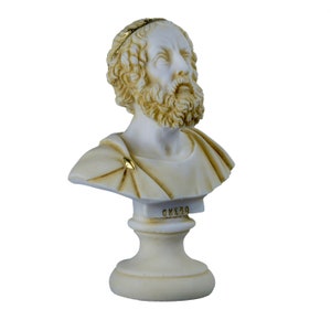 Homer greek bust sculpture classical statue antique finish face gold 5.90 inch
