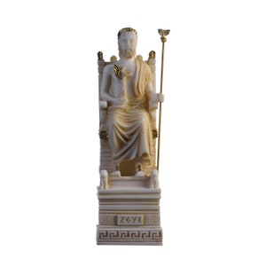 Zeus on throne jupiter god greek roman gold tone alabaster statue  8.6&quot; 21cm