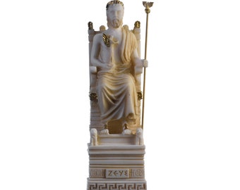 Zeus on throne jupiter god greek roman gold tone alabaster statue  8.6" 21cm