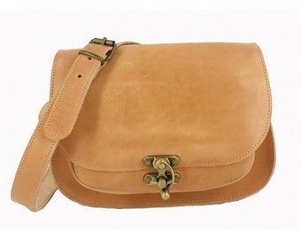 Leather shoulder bag handmade design natural tan beige brown black cross body satchel vintage saddle handbag purse large