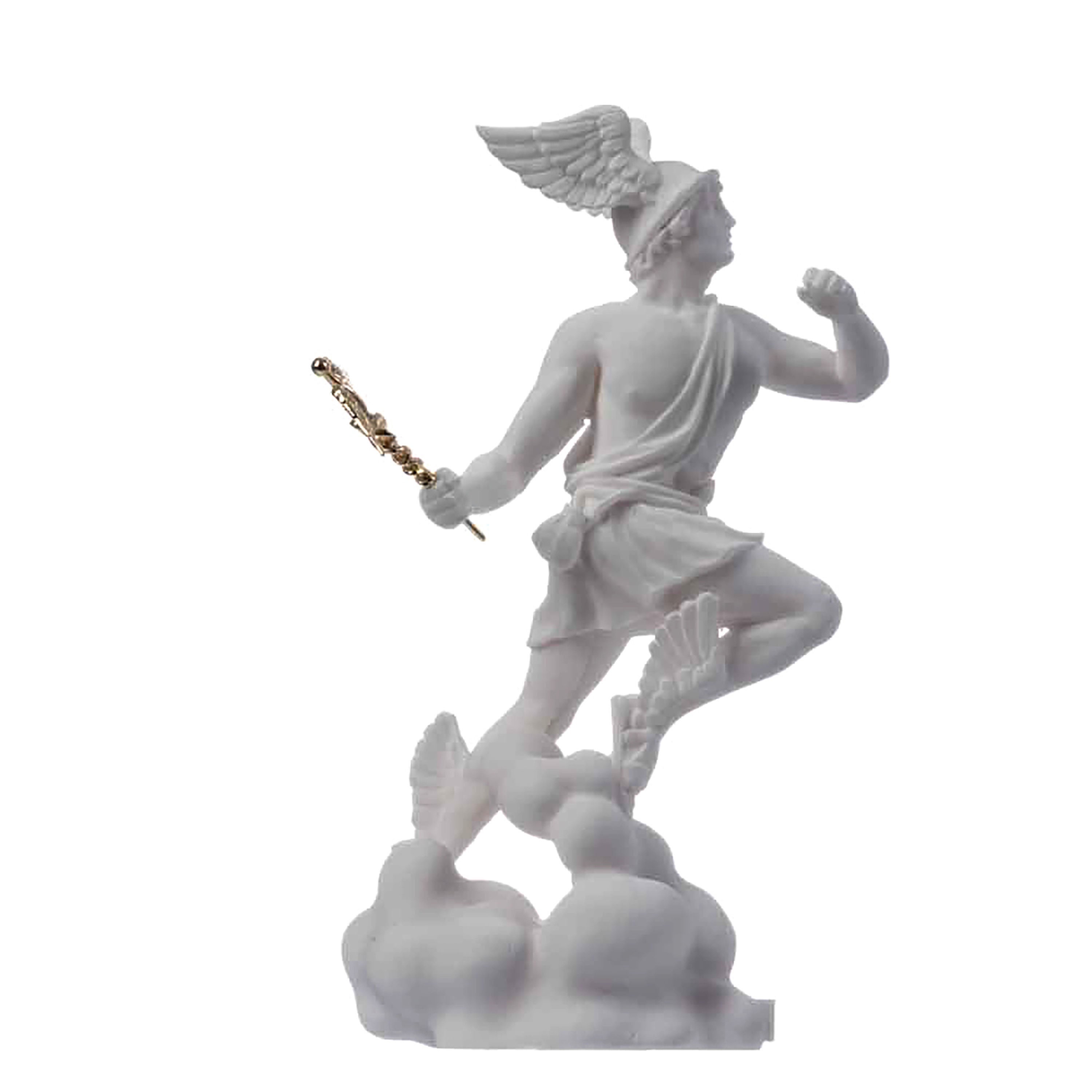 Statue D'Hermès Mercure Fils De Zeus Style Romain En Albâtre - 18 Cm Idéale Décoration Maison