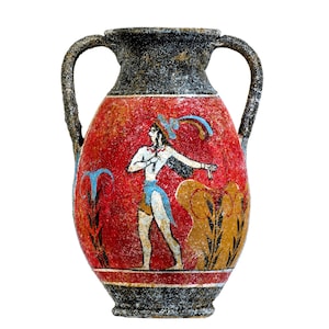 Antike griechische minoische Amphore handgemachte Keramik Vase mit Fresko Lilienkönig Wandbild s