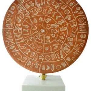 Minoan phaistos disc fired clay crete knossos handmade  7&quot; 18x15cm clay