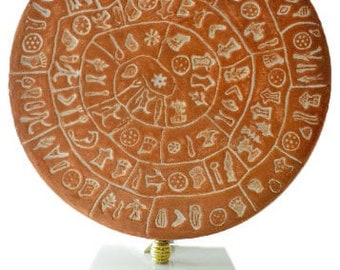 Minoan phaistos disc fired clay crete knossos handmade  7" 18x15cm clay