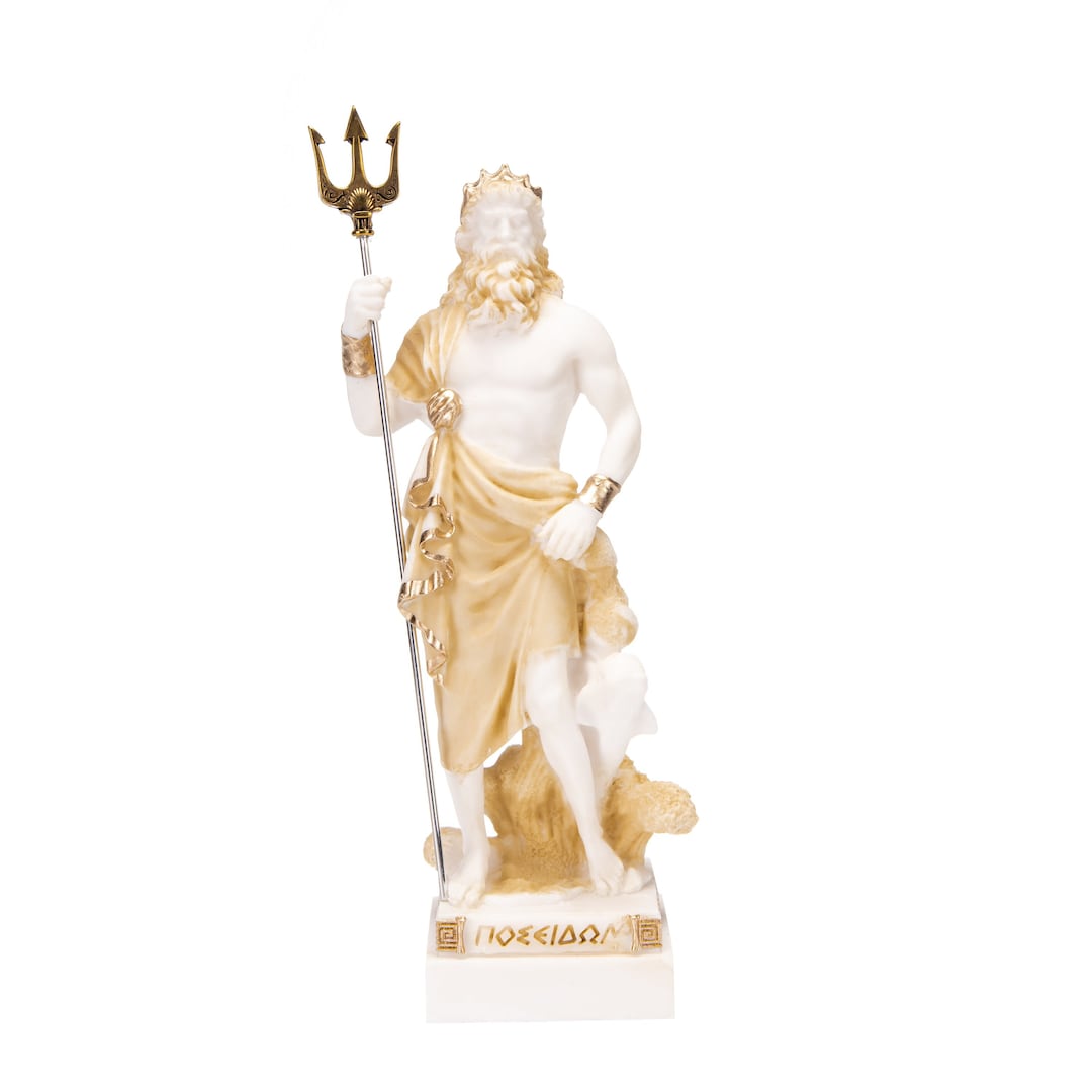 Poseidon Greek God of the Sea With Trident Statue Figurine Gold ...