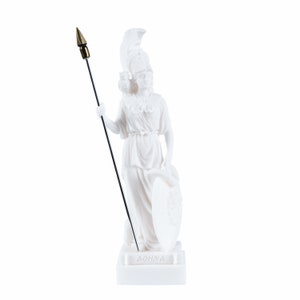 Athena With Owl Medusa Holding Shield Greek Goddess Alabaster Statue 7 Inches