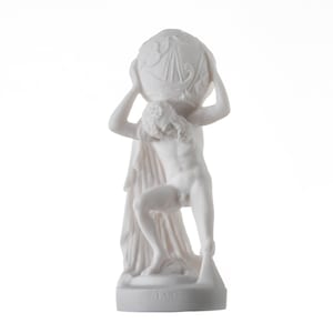Atlas met hemelse sferen titanenatlasstandbeeld albasten sculptuur oud Grieks artefact 8,6&quot; 22 cm