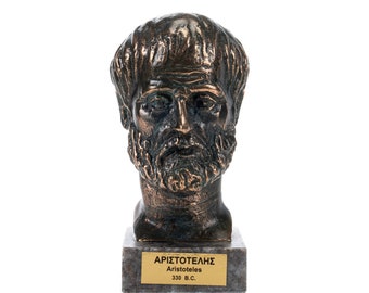 Busto de Aristóteles, filósofo griego de la antigua Grecia, escultura de bronce con base de mármol de 12 cm.