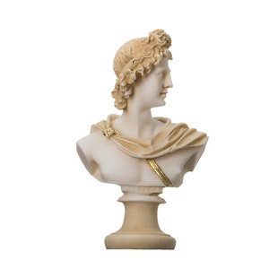 Apollo god of music poetry art gold tone alabaster bust statue sculpture 5.9&quot;