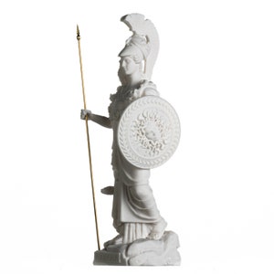 Athena with owl medusa holding shield greek goddess alabaster statue 14.56 inches