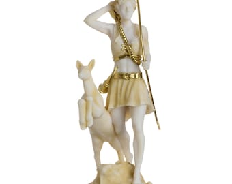 Göttin Artemis Diana griechische Statue Natur Mond Goldton Alabaster 17,8 cm