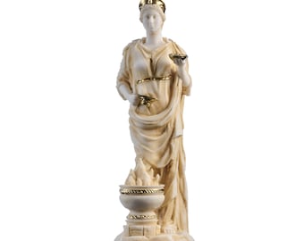 Hestia goddess of the hearth, home family, and the state alabaster statue gold tone 8.66"
