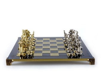 Greek Roman Army Chess Set - Blue&Copper - Blue chess Board Large